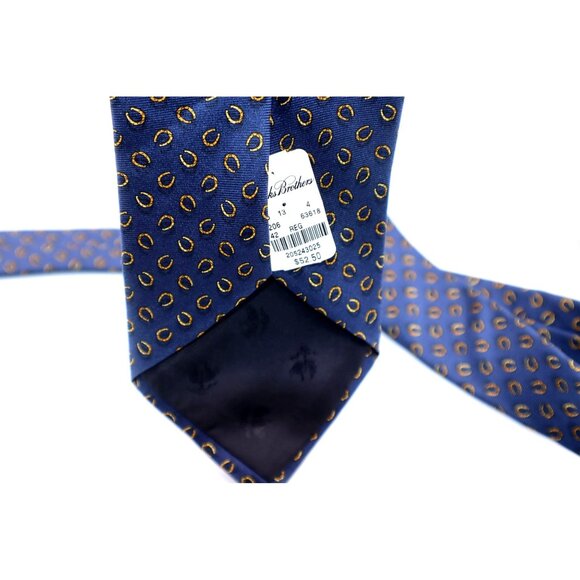 Brooks Brothers Navy & Gold Patterned Silk Tie NWT Horseshoe - Picture 4 of 5